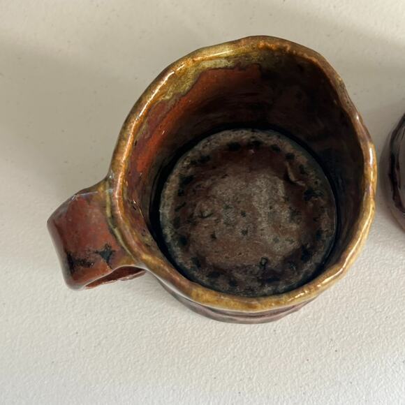 Studio Art x 2 Mugs 3 5/8" Stoneware Toned Red & Brown Brutalist Rustic - Picture 4 of 12